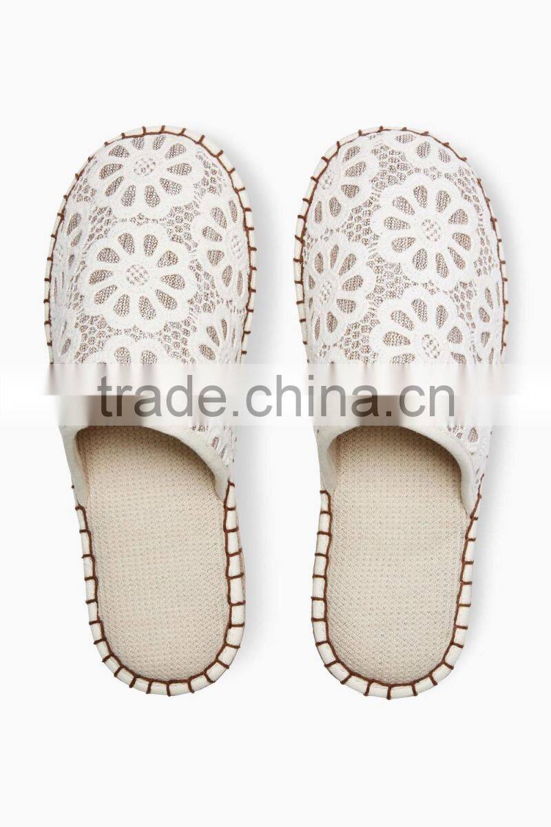 t160427 Cream Lace Espadrille Mule Slippers emoji slipper indoor slipper