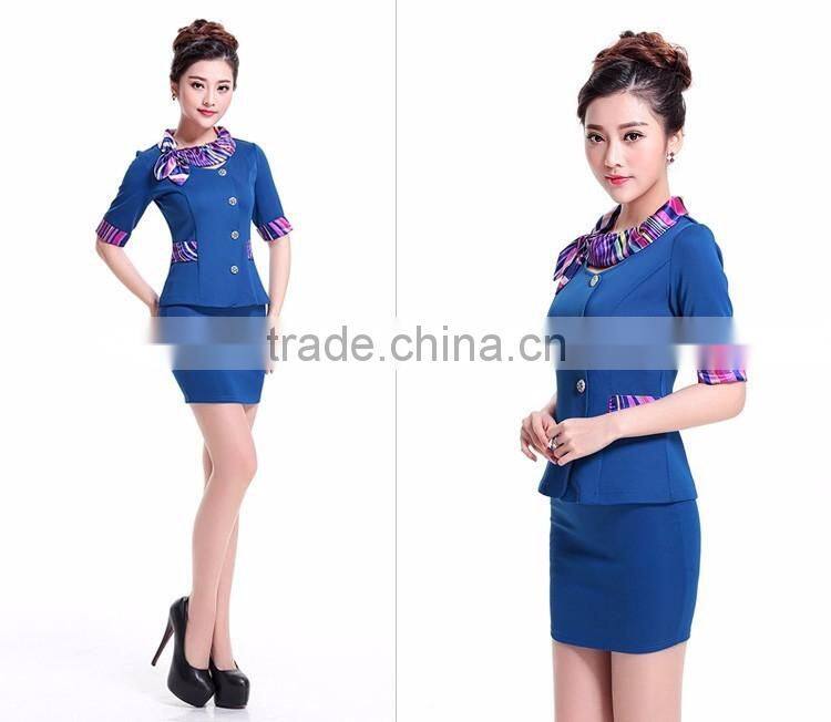 2016 Juqian Fashion design custom colours airline stewardess uniform