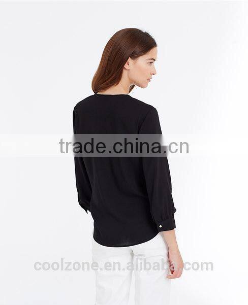 2015 new collection blouse 100% polyester dissymmetry front lady blouse