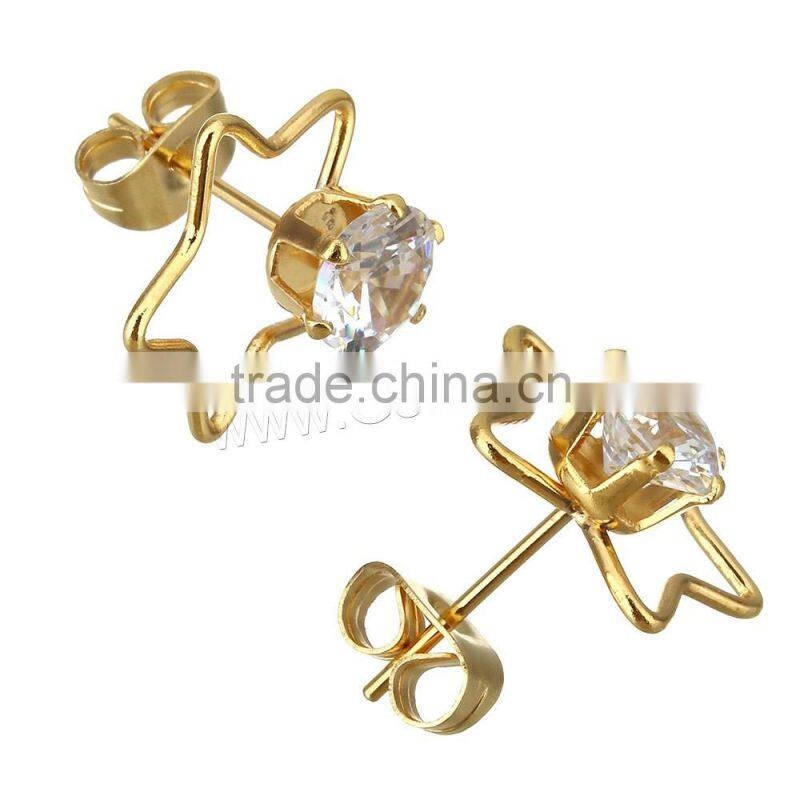 made Stainless Steel Cubic Zirconia star diamond stud earring
