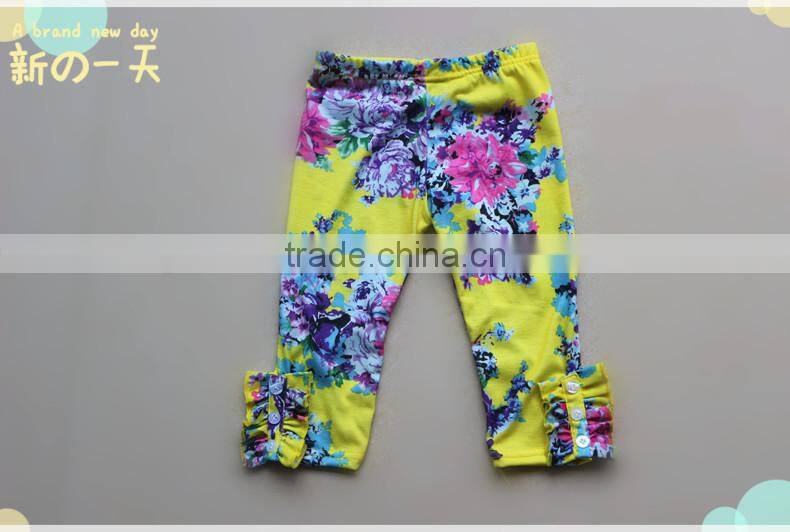 2017 wholesale kids clothes fall children clothes Baby Girls button leggings Pants Kids flower Cotton Capris