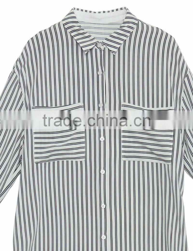 Ladies dressy long sleeve turndown collar stripe longling blouse/shirt