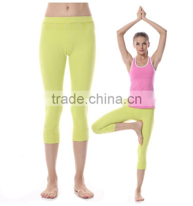 Wholesale fitness women cropped lace yoga pants in guangzhou