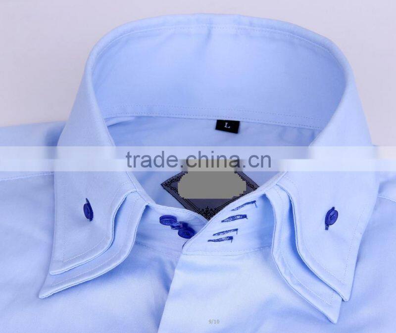 2017 new men's dress shirt with high double button-down collar