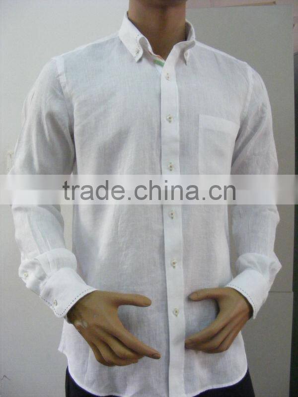 2016 pick stitch saddle stitch button down collar men's contrat color linen dress shirt