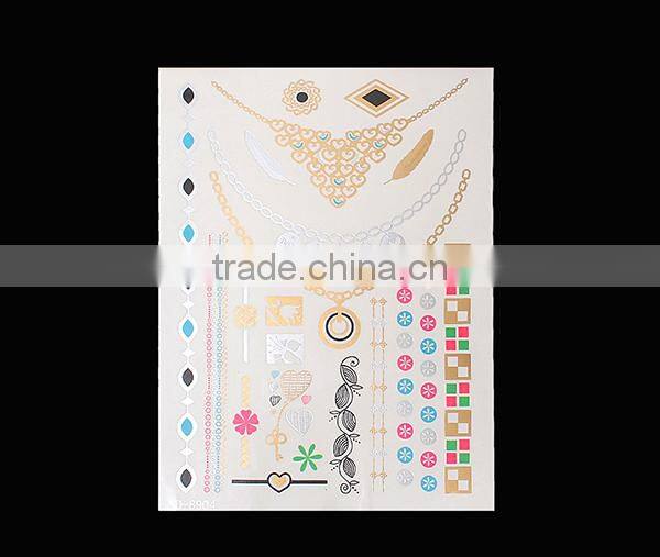 Body Art Mixed Pattern 21cm x 15cm Removable Waterproof Metallic Temporary Tattoo Sticker