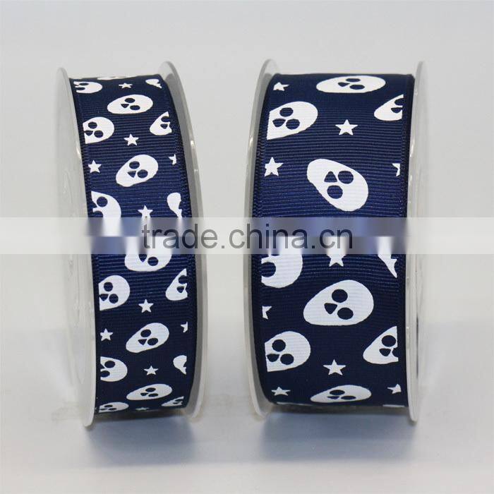 skull printed grosgrain ribbon