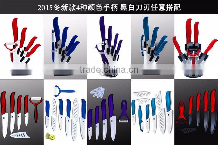2017 New High Quality Bamboo Handle Ceramic Knife Blade Black Suit Exquisite Kitchen Knife With Holder