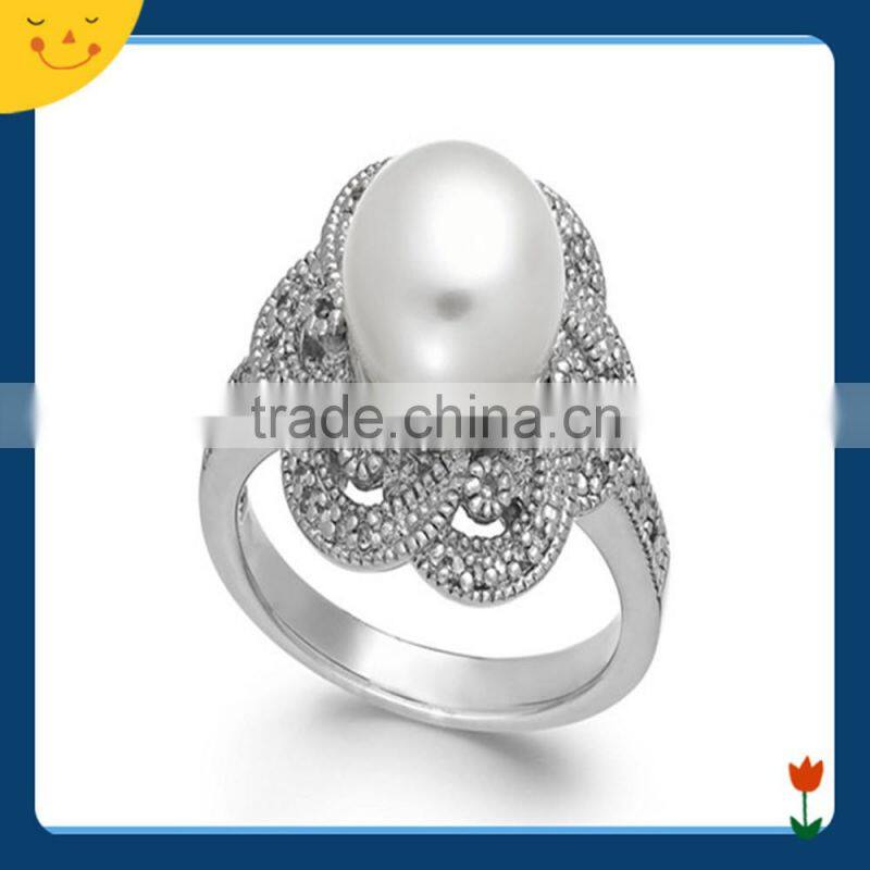 2015 newest wedding jewelry design silver pearl ring for women