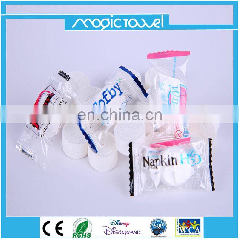 candy flow pack restaurant & hotel used disposable compressed nonwoven coin wipes magic grow towels