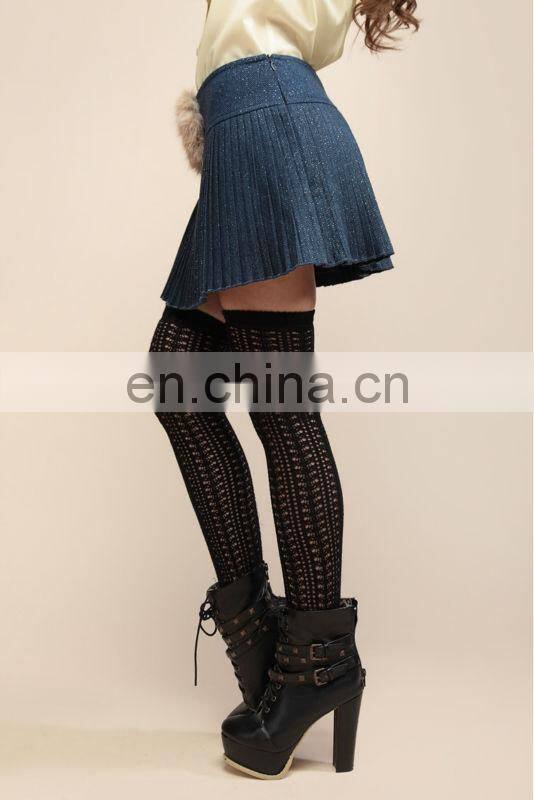 2013 ladies rabit fur chain ornament pleated mini A-line skirt