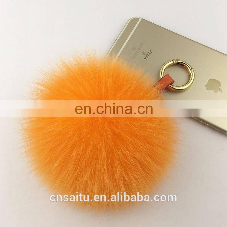 Genuine Fox Fur Keychain In Multicolor Pompom Bag Accessories Fur With Leather