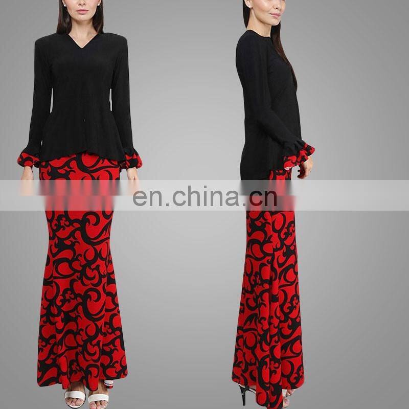 2016 Kebaya Printing Baju Kurung Modern In Black Wholesale Model Baju Kurung Modern Black And Red Islamic Clothing Fashion