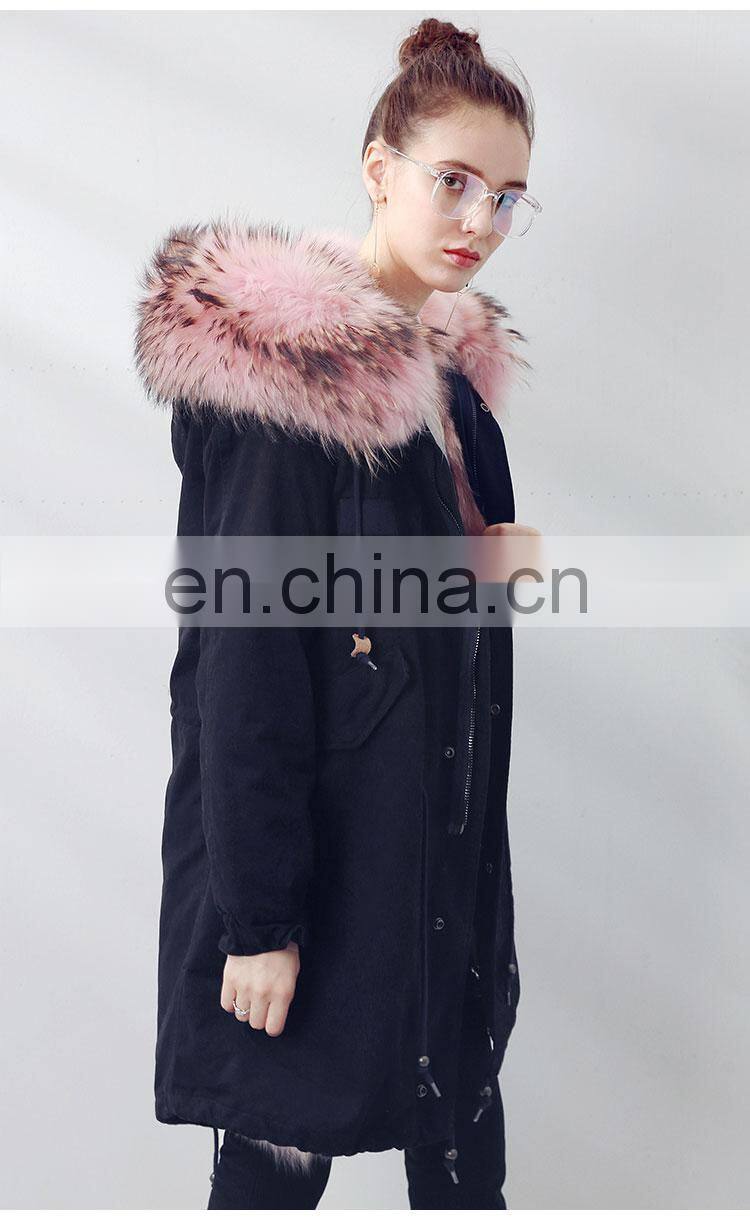 Custom Soft Cheap European Style Real Fox Fur Lining Women Hooded Coat