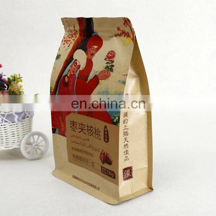 Wholesale aluminum foil bag, flat bottom kraft paper bag resealable nuts packaging bag with tear note