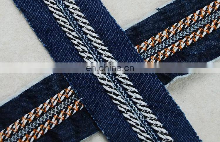 Italy design fashion denim fabric trim embroidery tape with 3d braided rope
