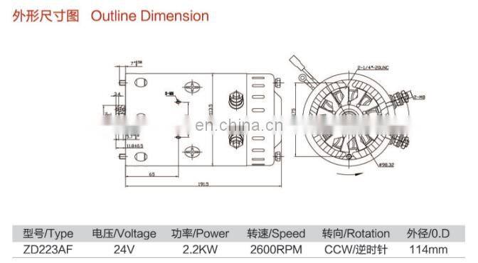 Hydraulic Motor ZD223AF 24V 2.2KW DC Motor With FAN