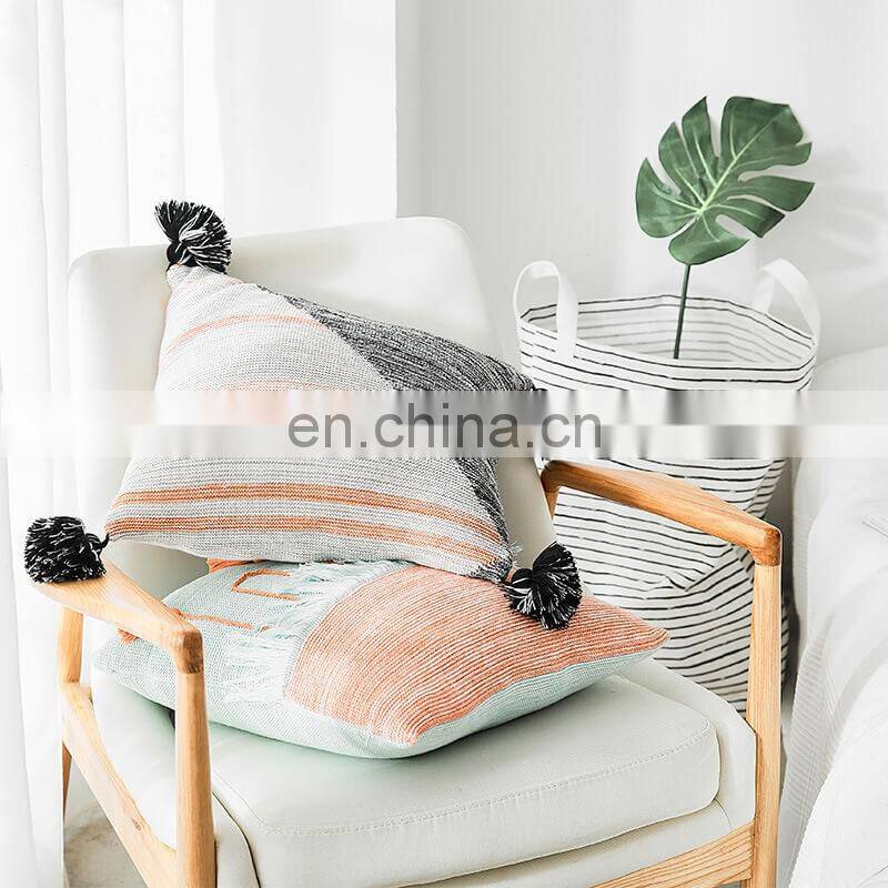 i@home Geometric splicing triangle ball tassel fringe cotton sofa pillow cushion cover