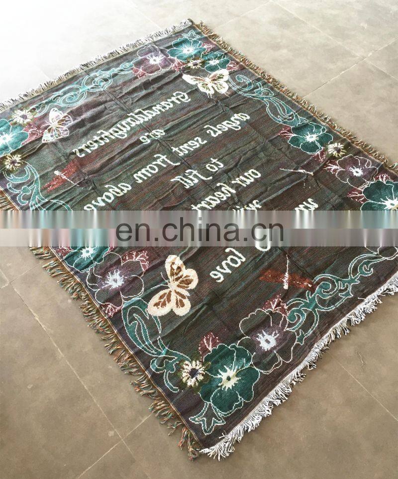 RAWHOUSE woven throw tapestry wall hanging sofa cover blanket with fringe jacquard woven blankets