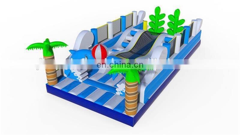 2020 Outdoor Ocean theme giant inflatable course with ocean ball pool for kids
