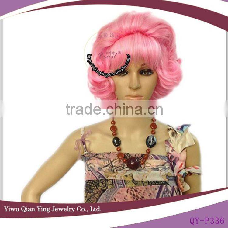 long short curly pink party wigs