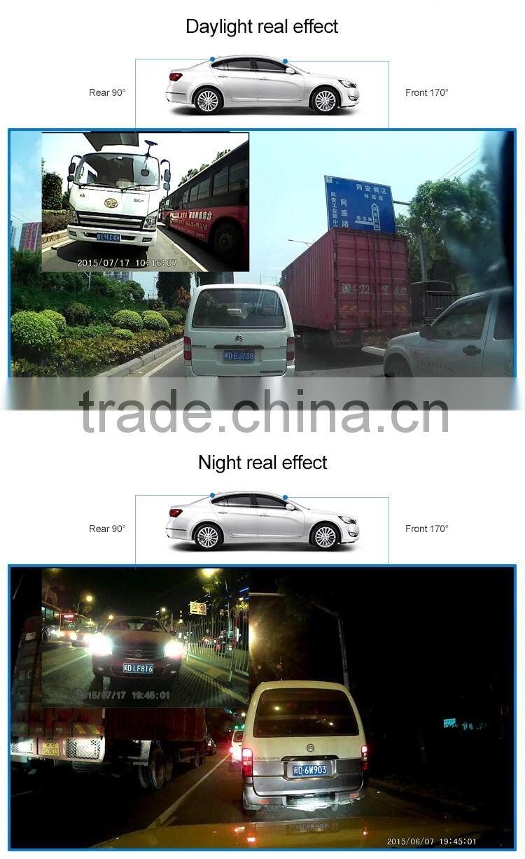 2016 hottest Full 1080P HD 5.0 inch dual rearview mirror dual dash camera 2 in 1 with G-sensor