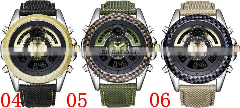 SMAEL 1369 Men's Fashion&Casual Watch Quartz+Digital Movement Nylon Band Business Watch Alarm Date Week