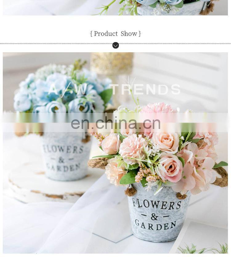 Wedding Decoration Faux Plant 1 Set Flower And Vase Artificial Flowers With Iron Bucket Farmhouse Style Table Accessories
