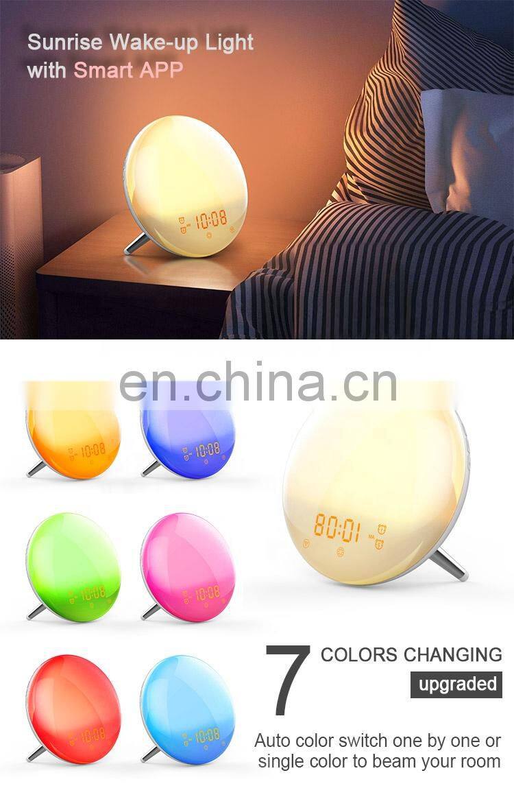 ACA-003 APP Amazon Alexa Google wooden home decoration kids sunrise wake up light digital alarm clock