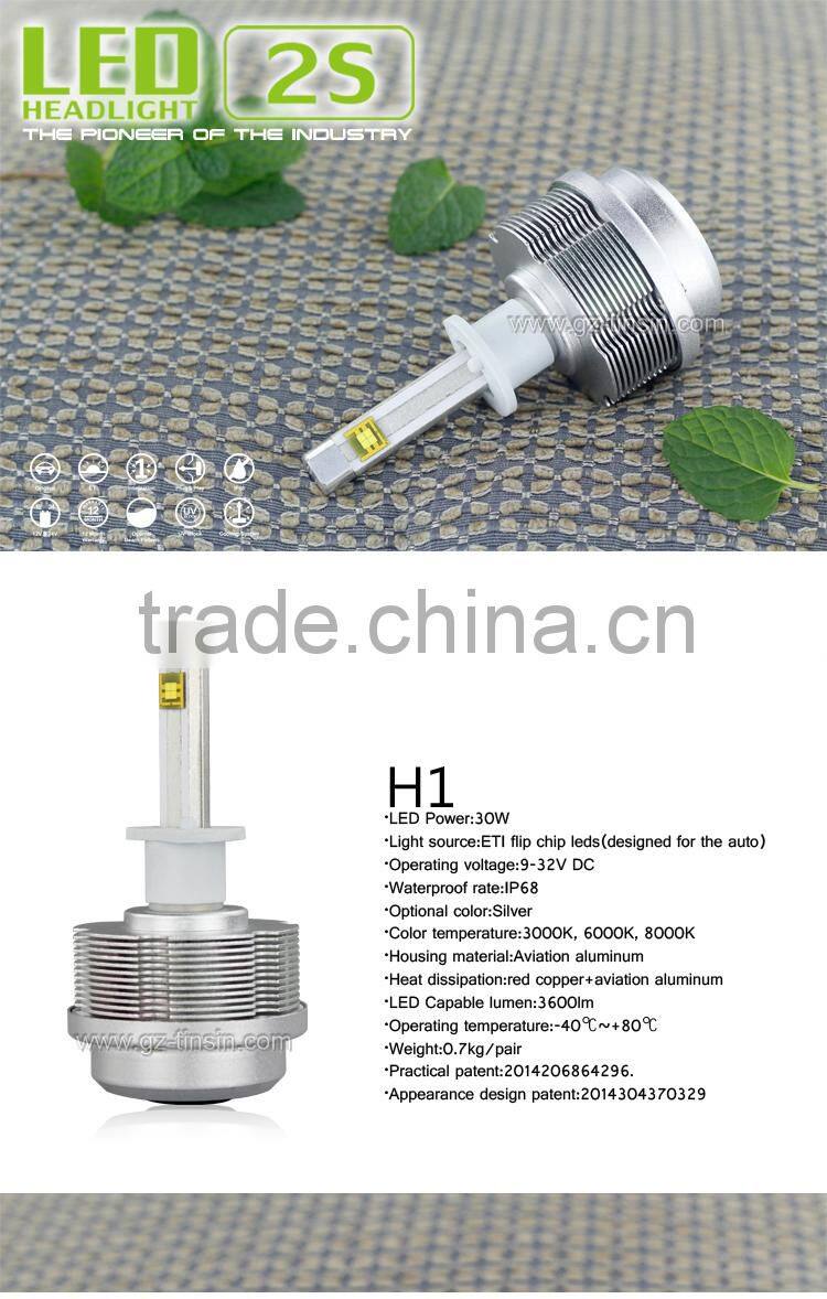 Long life car light 30W 3600lumens H1 LED car headlight