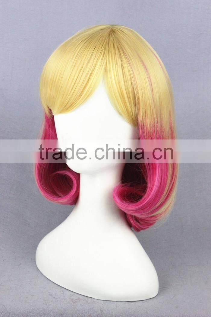 Cheap wholesale high quality 35CM short colorful blonde rose red women lolita party wig
