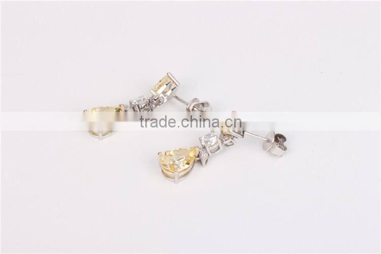 High Polished Gold plated crystal Zircon silver earrings