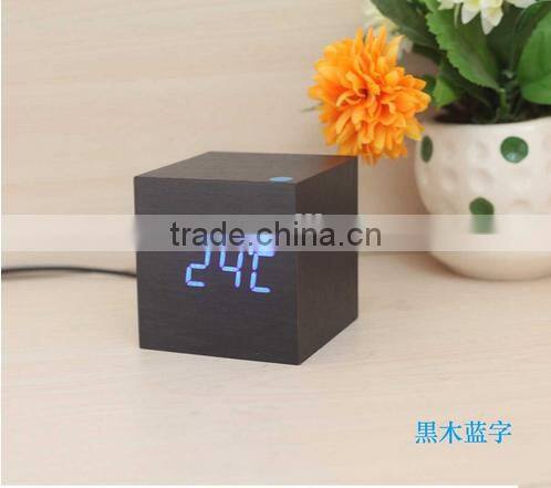 Cube wooden LED Alarm Clock despertador Temperature Solids Voice Control LED display electronic desktop Digital clocks Calendar