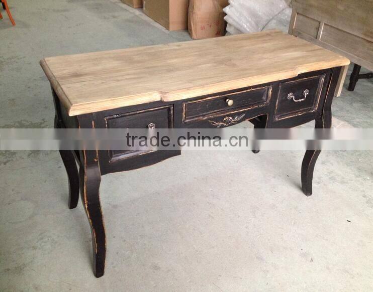 Rustic French Vintage Blue Wood Carved Entryway Console Table