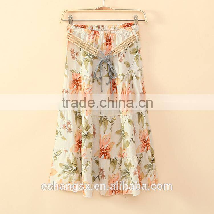 Ladies Bohemian style long linen printed dress