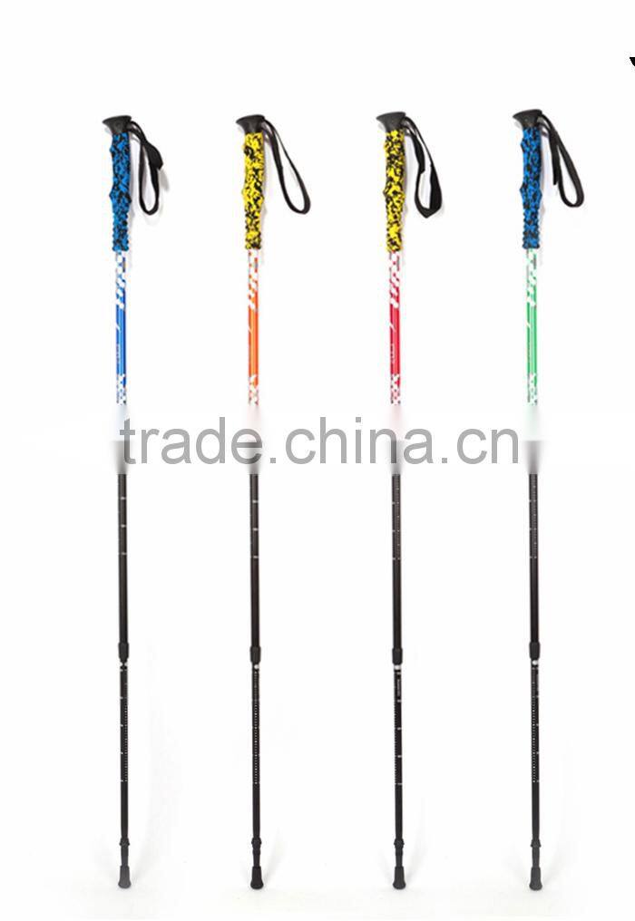 Colorful 3 section anti shock folding flexible alpenstock walking stick