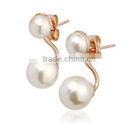BEST SELLING Ladies pearl Stud Earrings 1x2" Double Pearl Earrings/