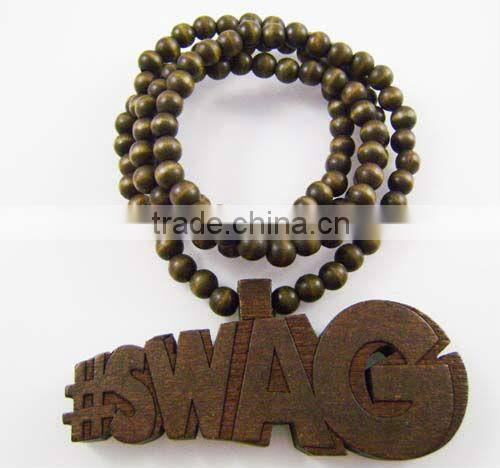 Wooden #SWAG Pendant with a 36 Inch Wood Beaded Necklace Chain