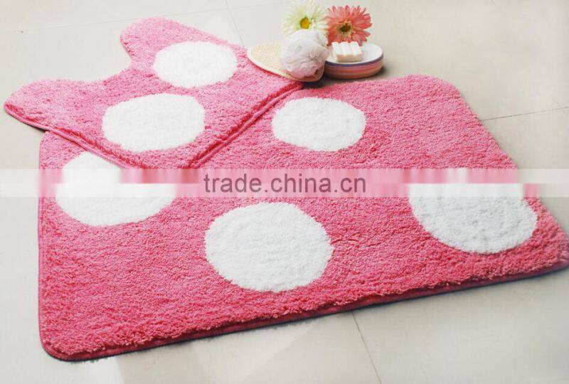 Polka Dot Pink shower curtain/bath mat set/ceramic bath accessories set