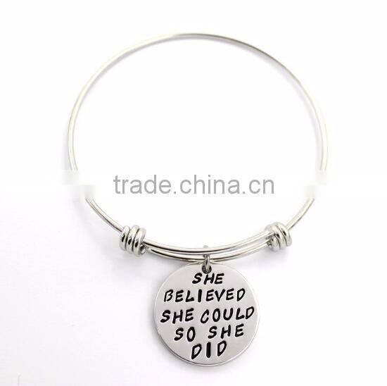 Custom logo engraved bangle bracelets with charms