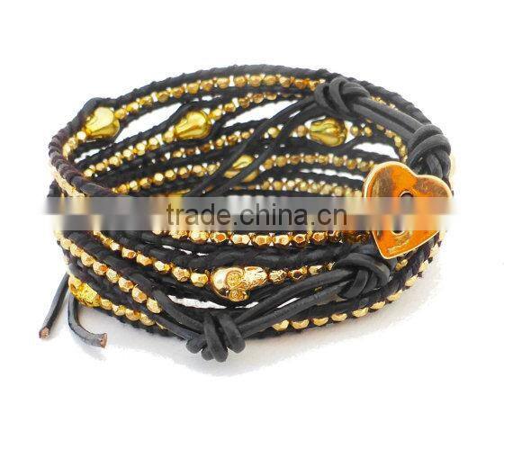 Multi Gem Stone Graduated Wrap Bracelet on Dark Brown leather