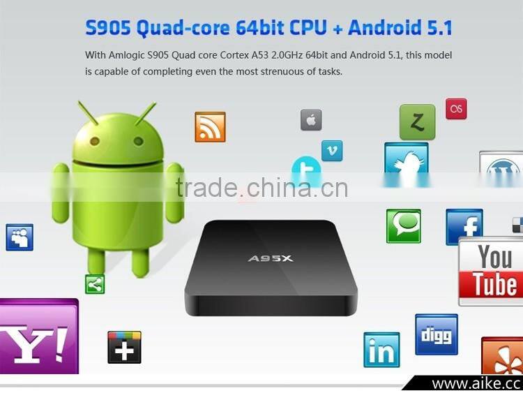 2016 New Android TV Box A95X Android 5.1 Amlogic S905 Quad core 1G+8G 2.4G KODI Pre-installed Wifi Bluetooth 4.0 Media Player