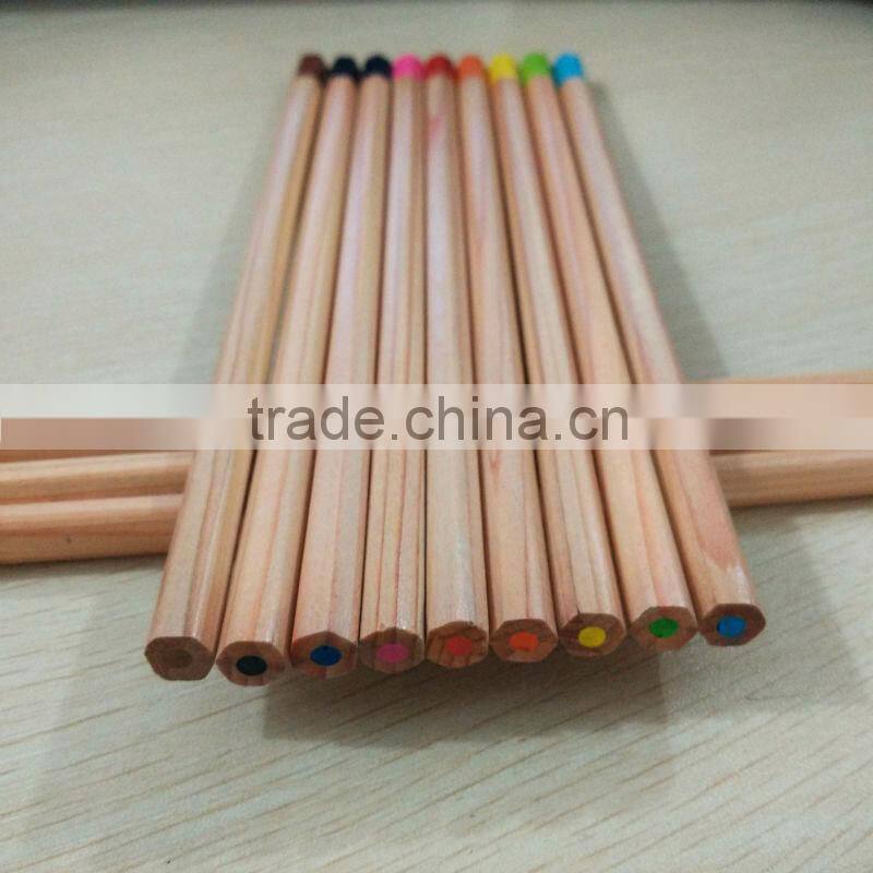 7" standard size hexagonal shape high quality natural wood color pencil with dipped end