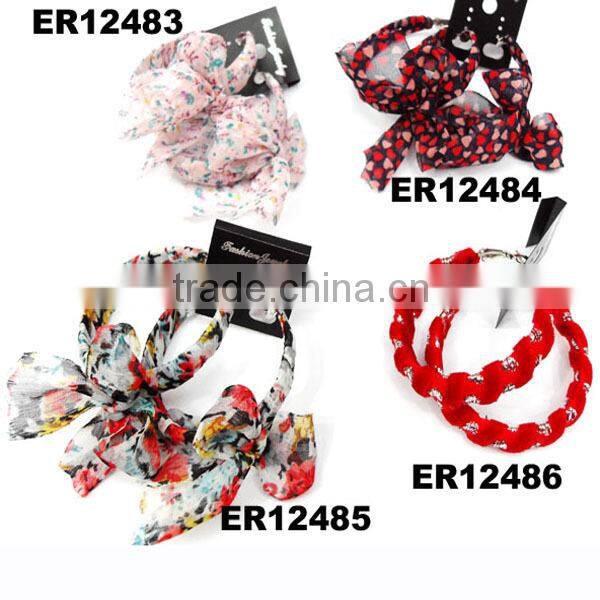 fashion ribbon bow covered ribbon hoop earrings