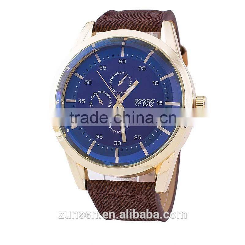 2016 Hot Fashion Luxury Men Business Quartz Analog Clock Leather Canvas Strap Clock Man Sports Watches Relogios Masculino