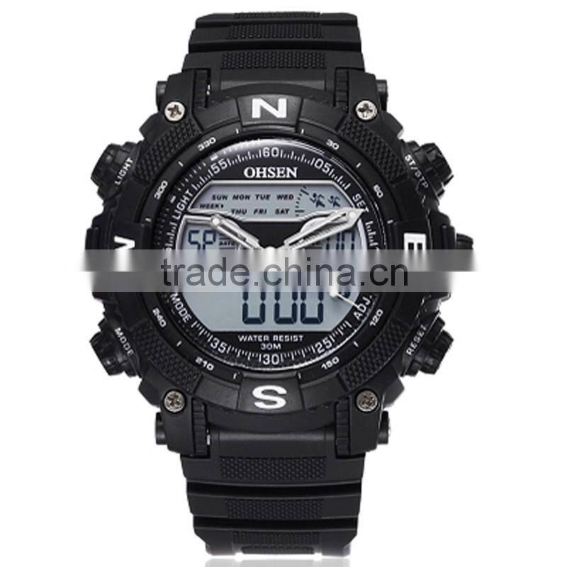 WJ-5257 Japan double movement digital men rubber strap waterproof fashion OHSEN student LED watch