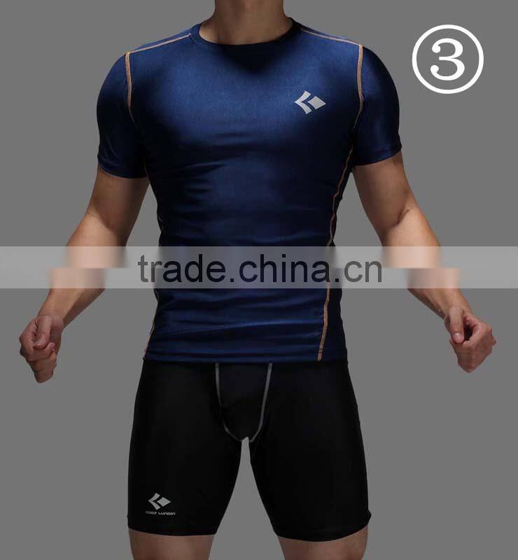 2016 compression tights running set men quick dry sports suit gym wear fitness short sleeve t-shirts shorts