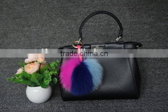 13cm genuine whole fox fur ball for bag/car keychain handmade fox fur ball poms key ring wholesale