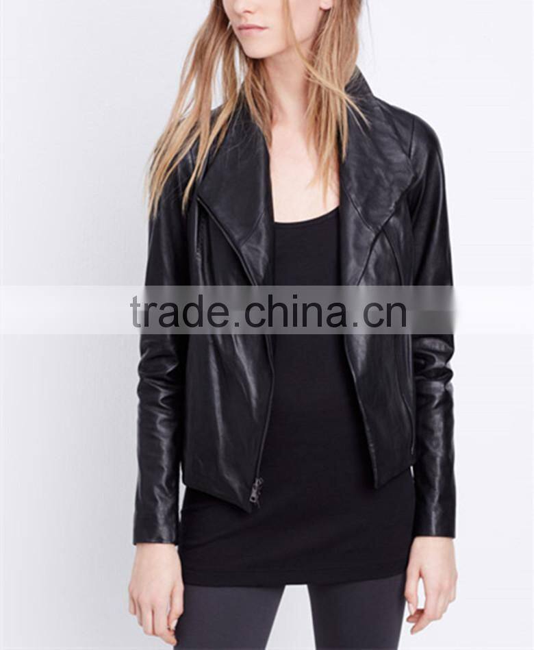 China Wholesale Supplier Cool Shinny Black Pu Leather Jacket For Women