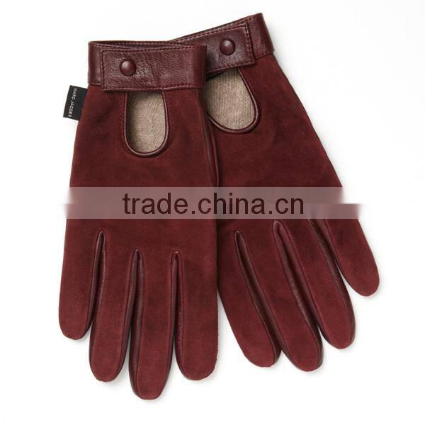 Classic china short red driving Sheepskin plain style unlined women leather gloves on line